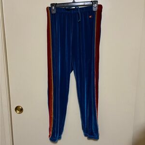 Aviator Nation Velvet Blue Joggers with Red and Gold Stripes
